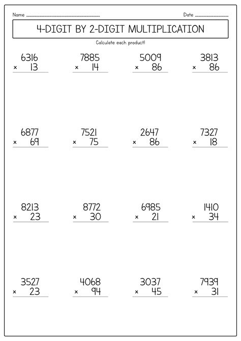 4 digit multiplication worksheets.